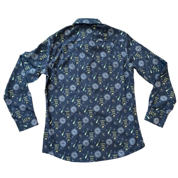 Simon Banks Happy New Year Holiday Collection Button Down Shirt Size M 15.5 - Picture 2 of 9